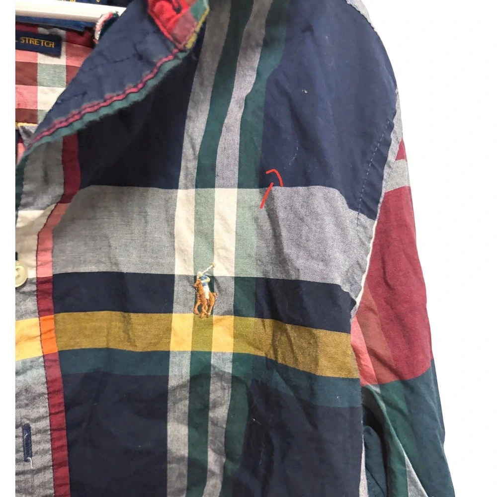 Ralph Lauren Natural Stretch Plaid Multi Color Button Down Shirt Boys M 10-12